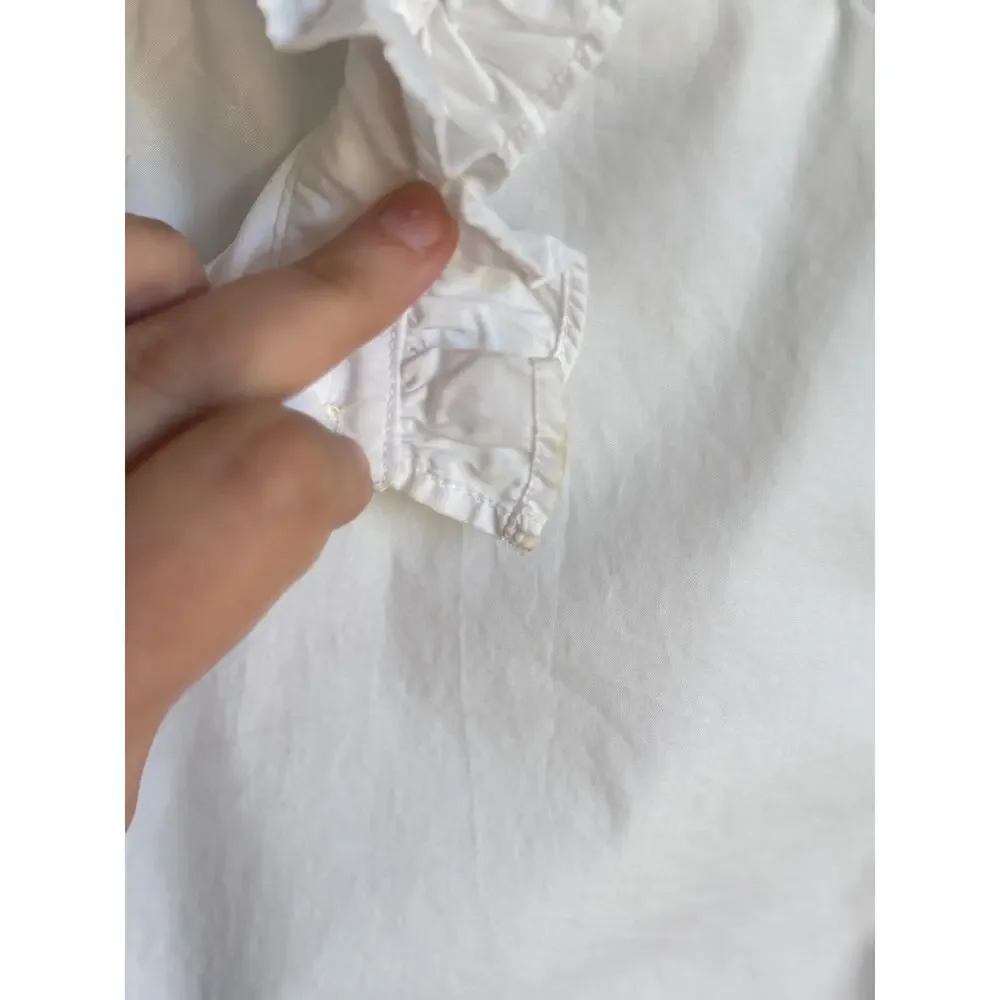 J. Crew Cotton Long Sleeve Classic-Fit Ruffle Neck Shirt White Women's Size 2